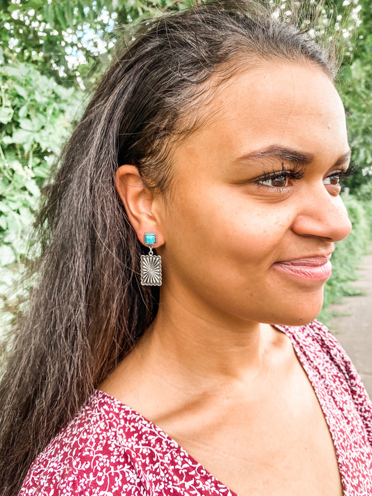 Geometric Inlaid Turquoise Earrings